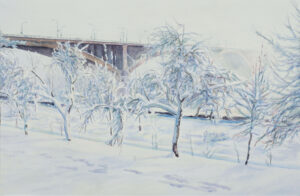 Бородин В.М. Мост зимой. 2006 г. Бумага, акварель. 38x58 см.