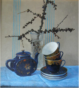 Кузаков Г.В. Натюрморт с синими чашками. 1996 г. Холст, масло. 50х60 см.
